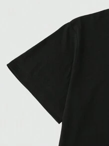 Manfinity Homme Men's Letter Print Round Neck Loose Fit Short Sleeve Casual T-Shirt - Black - View 4