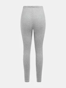 SHEIN Teen Girl Lace Bow Print Leggings, Ballet Style Elegant Tights - Grey - View 2