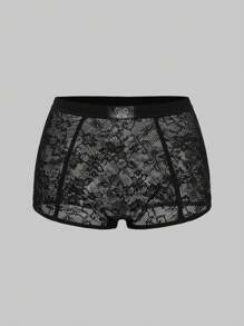 ROMWE Kawaii 4pcs Sexy Women's Thin Lace Mid-Waist Panties With Crotch, Rhinestone Decor - Multicolor - View 10