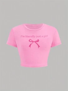 Girlism Tween Girl 2件套 白色和粉色 甜美 旅行 街拍 春夏 蝴蝶结印花 针织短袖圆领T恤和迷你裙套装 情人节 干净的女孩 可爱 - 彩色 - 查看 8