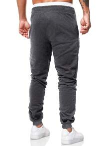 ROMWE MEN Prep 男士休闲纯色抽绳腰运动裤 - 深灰色 - 查看 2