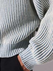 SUMWON Designer Ribbed Knit Quarter Zip Pullover Sweater Chunky Knit Polo Winter Autumn Heavyweight Cozy Textured Classic Preppy Casual Streetwear - Blue - View 7