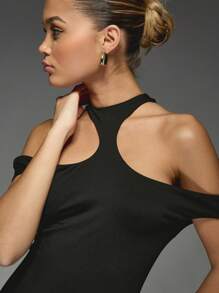 MISSGUIDED Halter Neck Off Shoulder Sleeveless Cut Out Long Dress - Black - View 4