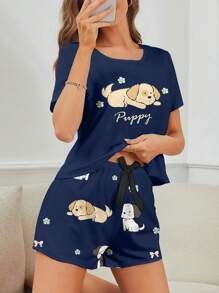 2pcs/Set Women Cute Puppy Pajama Set