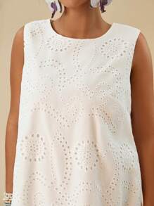 Travachic Plus Eyelet Embroidery Ruffle Hem Smock Dress,Graduation Dress - White - View 6