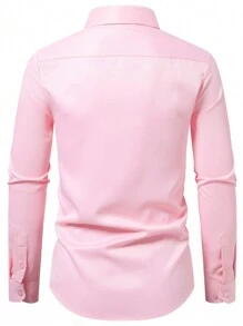 Manfinity Mode Camisa casual de manga larga de un solo abotonado de unicolor para oficina para hombre, otoño - Rosa Pálido - Ver 2