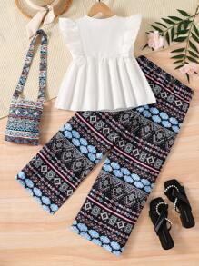 Tween-Mädchen 2-teiliges lässiges, elegantes Urlaubs-Set aus T-Shirt und Hose mit weitem Bein - Verschiedenfarbig - Übersicht 2