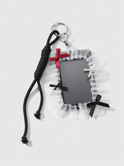 Kawaii 1pc Fashionable Cute Gothic Style White Mesh Lace Ribbon Bow ID Card Holder Adjustable Lanyard, Suitable For Office Workers, Students, Daily Use, Holiday Gift