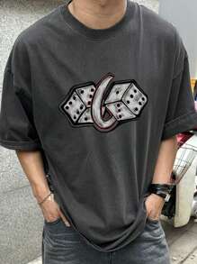 DAZY Men's Distressed Grey T-Shirt With Dice Number Graphic,Fall Clothes