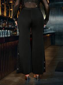 Gownix Curvy Plus Size Women Fashion Party Sparkling Rhinestone Mesh High Stretch Flared Pants For Guest Party Dance, And Nova Feminine, And Nova Groups, Look And Nova, Festivals Women, New Years Eve - Black - View 6