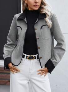 INAWLY Grey Double-Sided Short Jacket With Contrast-Color Metallic Buttons For Women - Multicolor - View 1