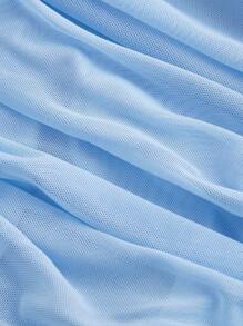 SHEIN MOD Apricot Off-Shoulder Mesh 2in1 Trumpet Sleeve Long Sleeve Women's Top,Western,Vintage,70s,The Bachelorette - Blue - View 3