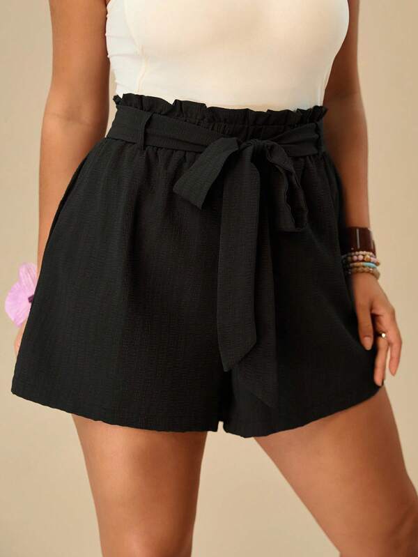 Travachic Plus Paperbag Waist Belted Shorts