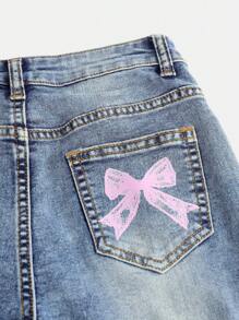 SHEIN Tween Girls Y2K Fashion Solid Washed Denim Flare Leg Jeans Broek Met Strik Versierde Zakken, Meisjes Herfst Winter Kleding Back To School Outfits