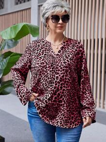 EMERY ROSE Plus Size Dames Luipaard Print Lange Mouw Shirt, Herfst