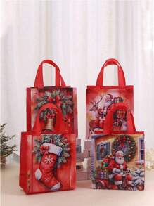 4/12/20pcs Gift Bags With Santa Claus Print - Reusable Party Gift Tote Bags For Presents - Non-Woven Retail Shopping Bags With Handles For Holiday & Birthday Gifts, Valentine's Day, Valentines Wedding, Birthday,Christmas Decorations, Suplies