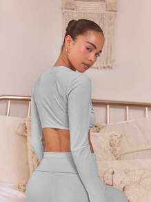 Musera Sport 女士扭纹短款运动 T 恤，适用于板网球、网球、匹克球健身 - 淺灰色 - 查看 3
