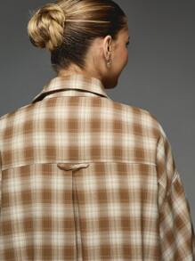 MISSGUIDED Distressed Oversized Flannel Plaid Button-Down Shirt Grunge Style Frayed Hem Fall Winter Casual Streetwear - Multicolor - View 6