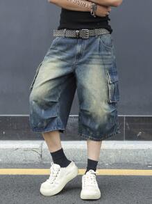 Manfinity EMRG Men's Simple Multi-Pocket Casual Denim Shorts, Everyday Wear - Blue - View 8