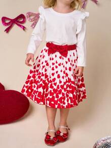 SHEIN Váy bé gái in hình trái tim đỏ và nơ trang trí, thích hợp mặc đi làm và dự tiệc Valentine. - Đỏ - Xem 6
