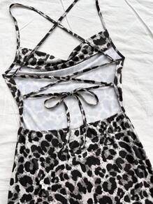 Soleia Casual Romantic Vacation White Leopard Print Off-Shoulder Sexy Open Back Tie Strap Dress