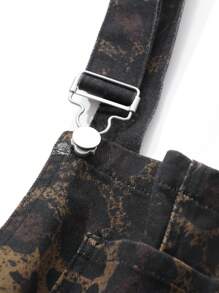 DAZY 女士牛仔豹纹背带短裤，简约时尚休闲连体裤，适合日常穿着 - 咖啡棕 - 查看 9