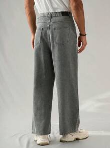 Manfinity Hypemode Men's Light Grey Baggy Jeans, Relaxed Fit Wide Leg Pants - Light Grey - View 2