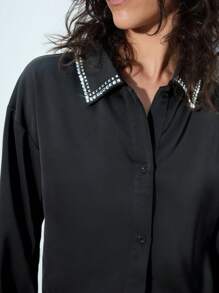Maija Blusa corta de mujer de otoño de un solo pecho adornada con cristales, vestimenta de moda para el Día de San Valentín y festivales