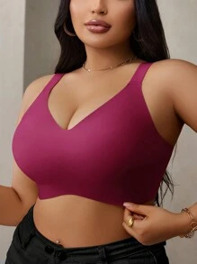 Áo ngực không dây mềm mại không đường may viền thạch cỡ lớn dành cho nữ có cúp đúc - Màu đỏ tím - Xem 7