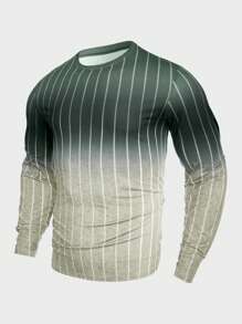 Manfinity LEGND Camiseta casual masculina listrada com decote redondo e manga comprida