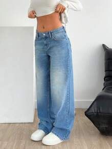 EURMUSE LOW RISE LOOSE FIT JEAN WITH LEOPARD POCKET - Medium Wash - View 6