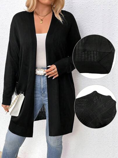 SHEIN LUNE Plus Drop Shoulder Solid Casual Cardigan For Dailywear, For Winter Fall Cloth For Women Autumn