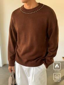 Manfinity CasualKnits Maglione casual da uomo a girocollo, monocolore, a maniche lunghe - Castano - Visualizzare 6