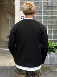 DAZY Camiseta Manga Longa Casual Masculina Bicolor Preta 2 em 1, Outono - Preto - Visão 2