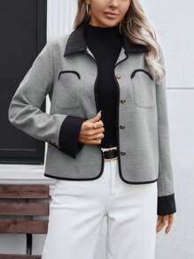 INAWLY Grey Double-Sided Short Jacket With Contrast-Color Metallic Buttons For Women - Multicolor - View 3