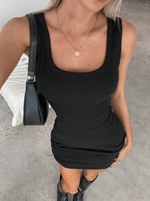 SHEIN Essnce Rib-knit Bodycon Dress - Black - View 6