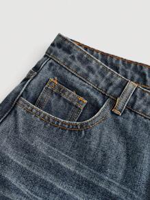 SHEIN Girlism Quần jeans ống rộng phong cách Y2K vintage, quần denim ống rộng Harajuku K-Pop, quần dài phong cách retro những năm 2000, thích hợp cho mùa xuân và mùa thu, mùa hè, phong cách Boho, lễ hội âm nhạc, tiệc tùng. - Rửa tối - Xem 4