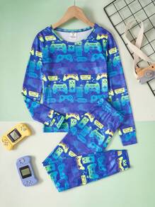 SHEIN 彩色游戏机印花男童紧身长袖睡衣，爸爸和我的配套服装（3 套单独出售） - 彩色 - 查看 8