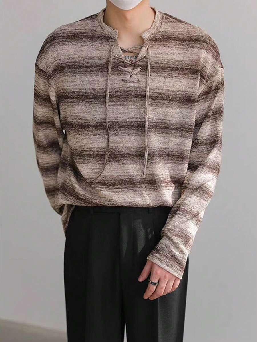 Claim Dot Men's Autumn/Winter Casual Colorblock Striped Criss-Cross ...