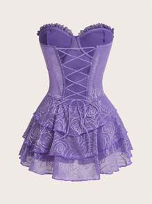 SHEIN ICON Pleated Bust Lace Patchwork Layered Backless Criss-Cross Strap Slip Dress - Purple - View 2