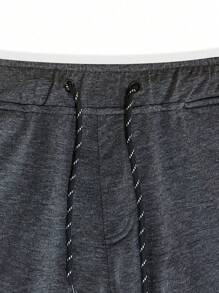 ROMWE MEN Prep 男士休闲纯色抽绳腰运动裤 - 深灰色 - 查看 5