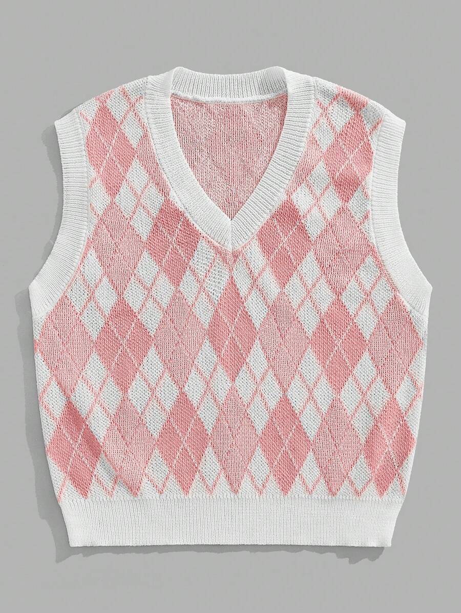 Manfinity VCAY 1 件装 男士 Y2K 服装趣味休闲时尚高街复古风格粉色针织上衣返校秋季服装万圣节服装