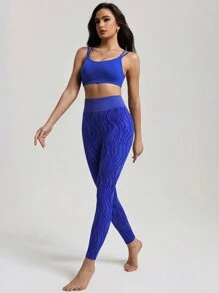 Menodora SHEIN Sport Women's Seamless Sports Tracksuits With Sport Bra & Zebra Pattern Leggings For Pole Dance & Daily Fitness - Brown - View 6