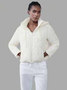 SHEIN Unity 女士连帽加厚羽绒服，适合冬季穿着 - 白色 - 查看 3