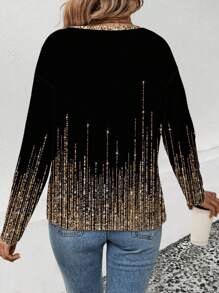 INAWLY Women V-Neck Spray Painted Print Long Sleeve T-Shirt, Autumn/Winter Fall Cloth For Women - Multicolor - View 2