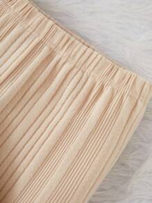 SHEIN Teen Girls' Asymmetrical Rib Knitted Long Sleeve Thermal Top And Pants 2Pcs Underwear Set, Apricot