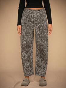 Forever 21 冬季新款低腰茧型豹纹牛仔裤长裤新年女装冬装女士打底裤宽松牛仔裤 - 彩色 - 查看 7