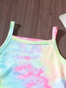 Sukienka dziewczęca z nadrukiem tie-dye i ramiączkami typu spaghetti, ściągana sznurkiem, letnia