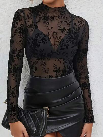 INAWLY Women's Stand Collar Long Sleeve Fringed Casual Sheer Blouse Fall Cloth For Women