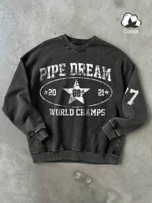 Manfinity EMRG Men's Casual Letter Print Pullover Sweatshirt, Autumn/Winter - Black - View 1